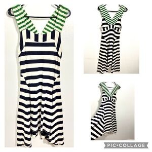 HWB Anthropologie 100% cotton color block asymmetrical hemline cross back strap.